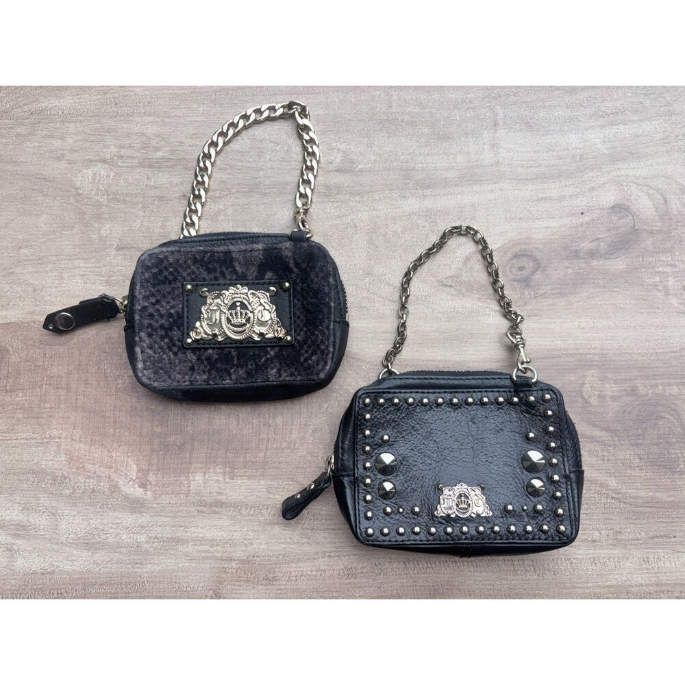 Juicy Couture Y2K Mini Coin Purse Wristlet Bundle Black Studded & Leopard Velvet